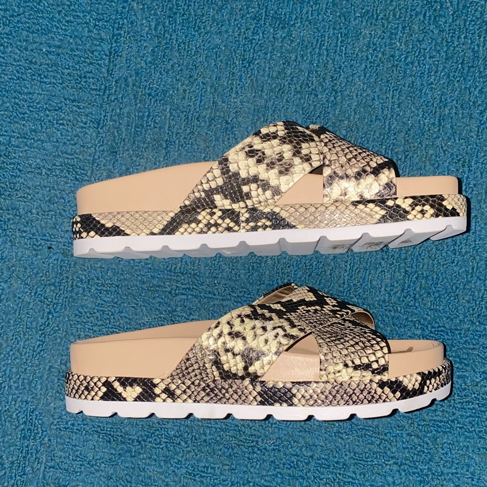 Sam Edelman Snake Print Slide Sandals in Black and Cream - Picture 2 of 6